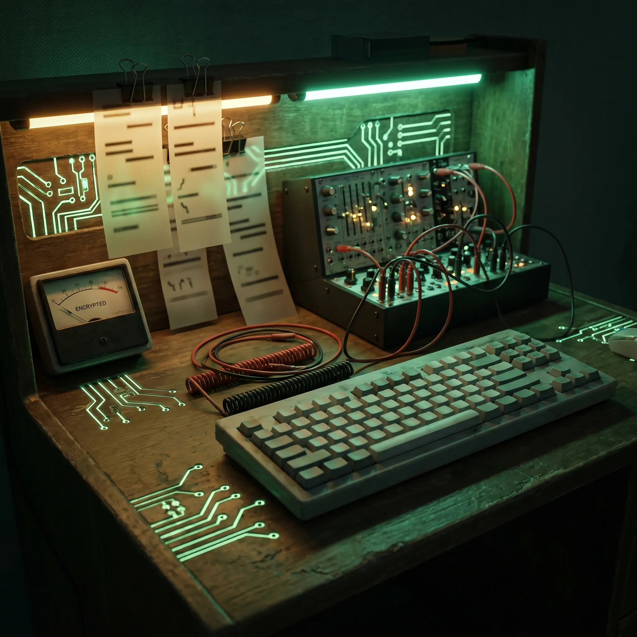 Secure publishing workbench with circuit traces and signal equipment